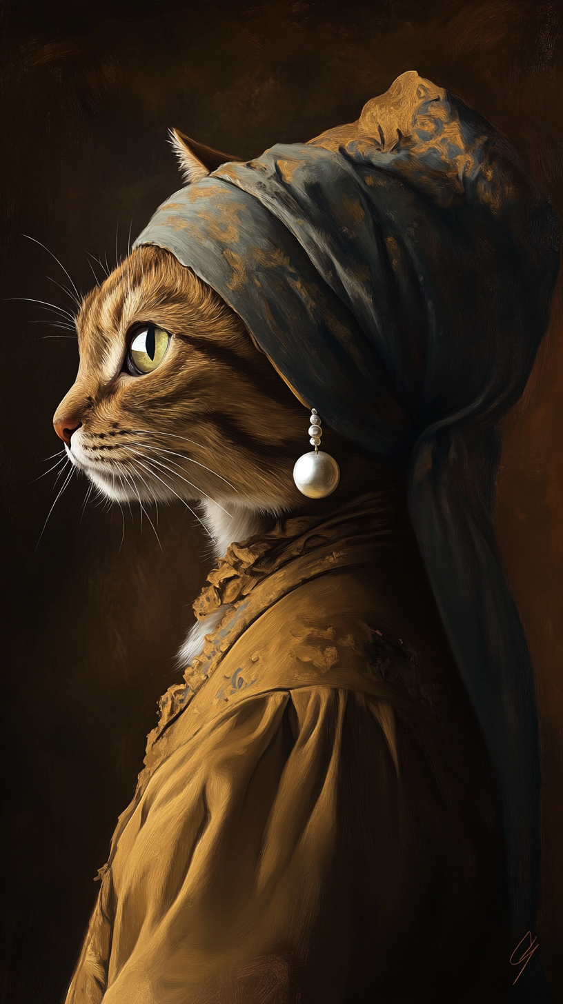 Katze mit Perlen